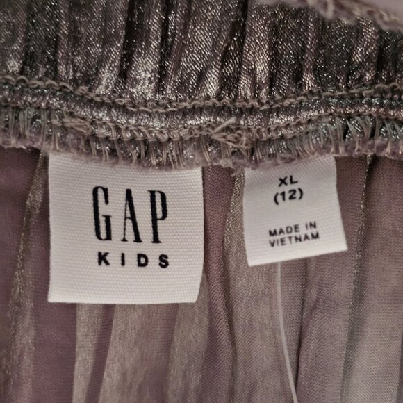 Gap Girls Metallic Silver Pleated Skirt A-Line Elastic Waistband Kids XL 12 NWT - Picture 4 of 10